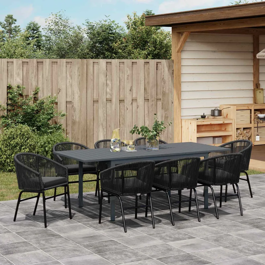 Ensemble de salle à manger pour jardin 9 pcs Noir polyrotin - 4