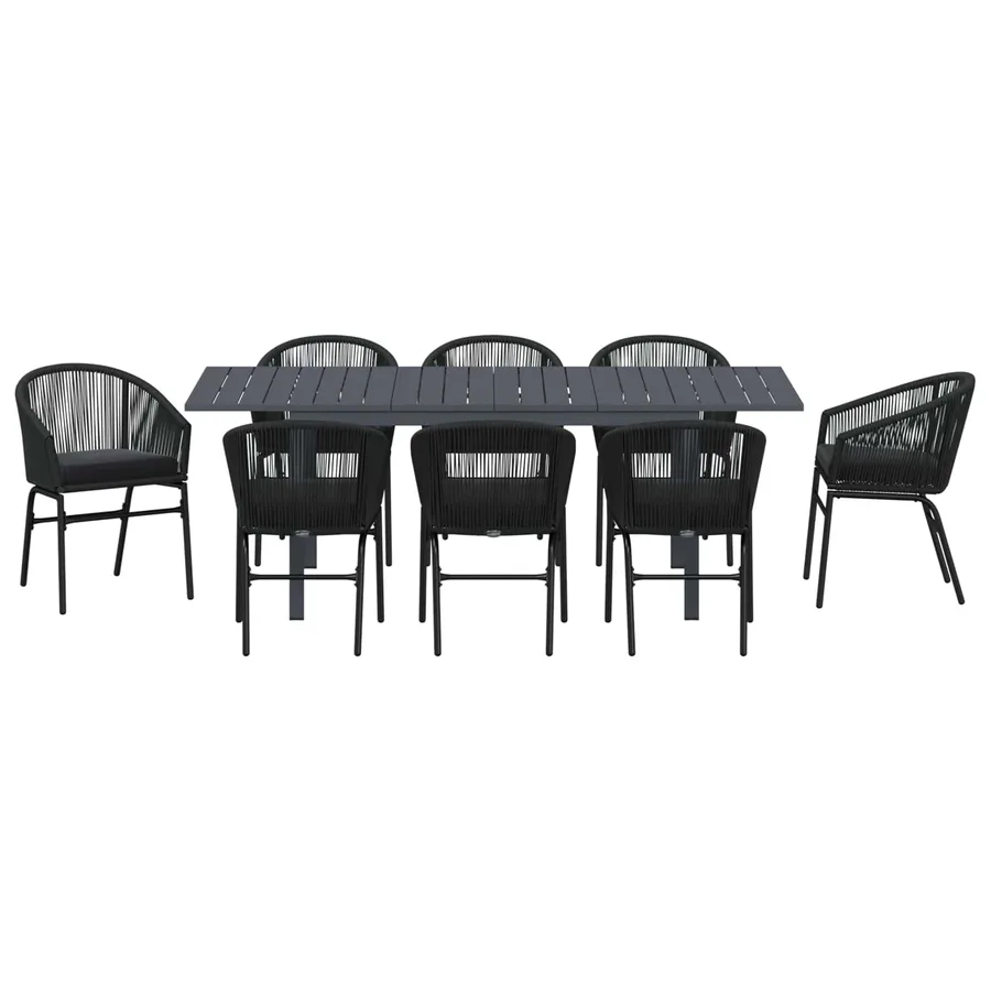 Ensemble de salle à manger pour jardin 9 pcs Noir polyrotin - 7