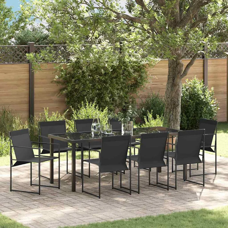 Ensemble de salle à manger pour jardin 9 pcs Noir