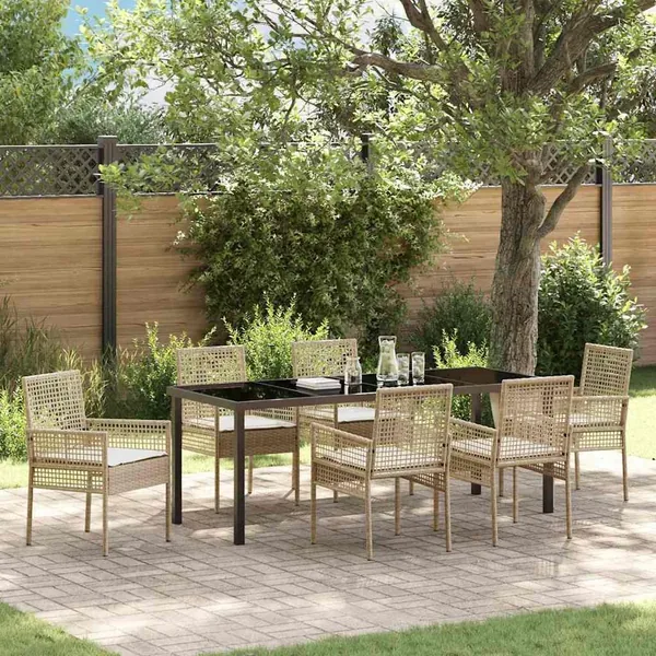 Ensemble de salle à manger pour jardin 7 pcs Beige polyrotin