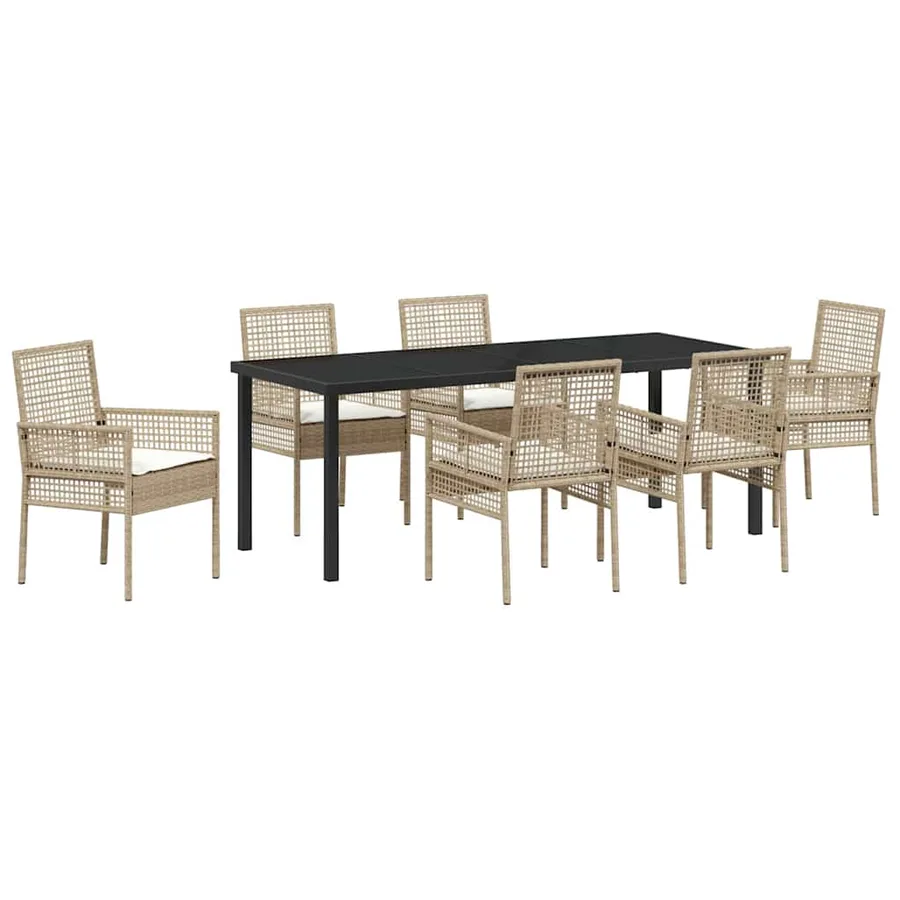 Ensemble de salle à manger pour jardin 7 pcs Beige polyrotin - 2