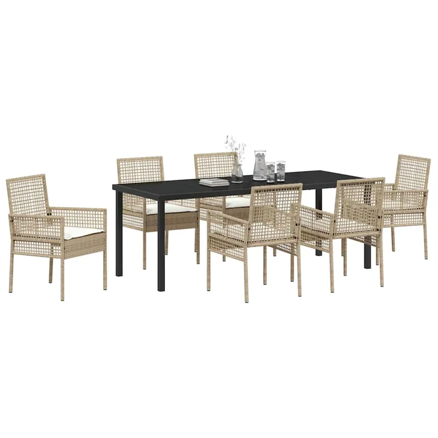 Ensemble de salle à manger pour jardin 7 pcs Beige polyrotin - 3