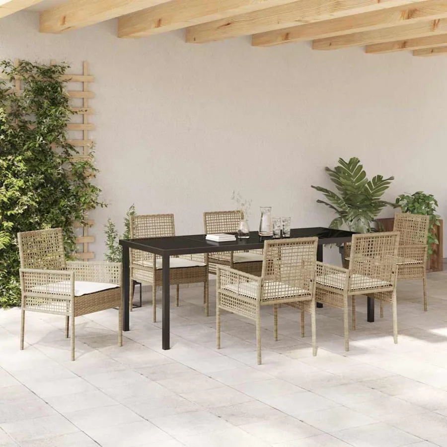 Ensemble de salle à manger pour jardin 7 pcs Beige polyrotin - 4