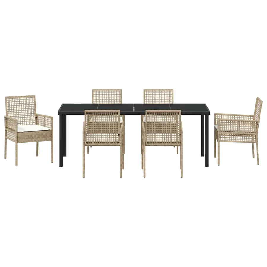 Ensemble de salle à manger pour jardin 7 pcs Beige polyrotin - 7