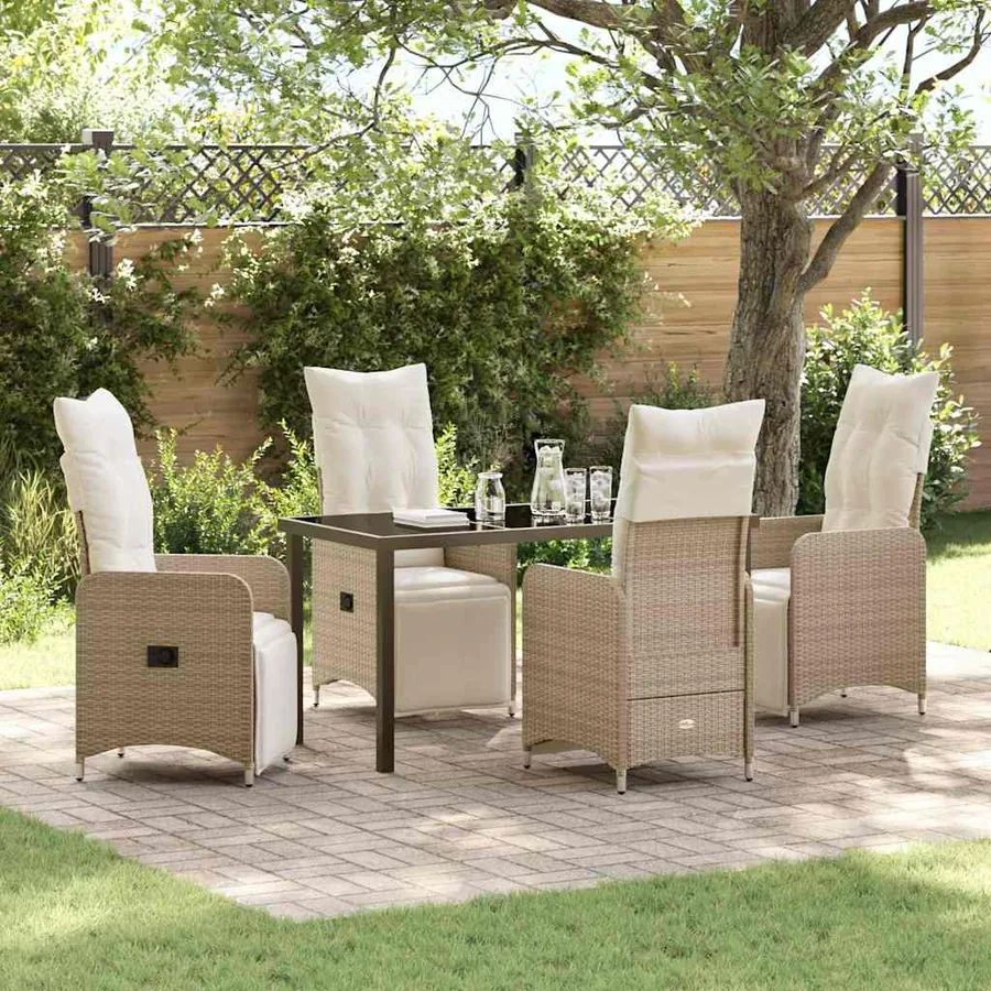 Ensemble de salle à manger pour jardin 5 pcs Beige polyrotin