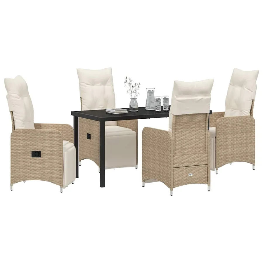 Ensemble de salle à manger pour jardin 5 pcs Beige polyrotin - 3