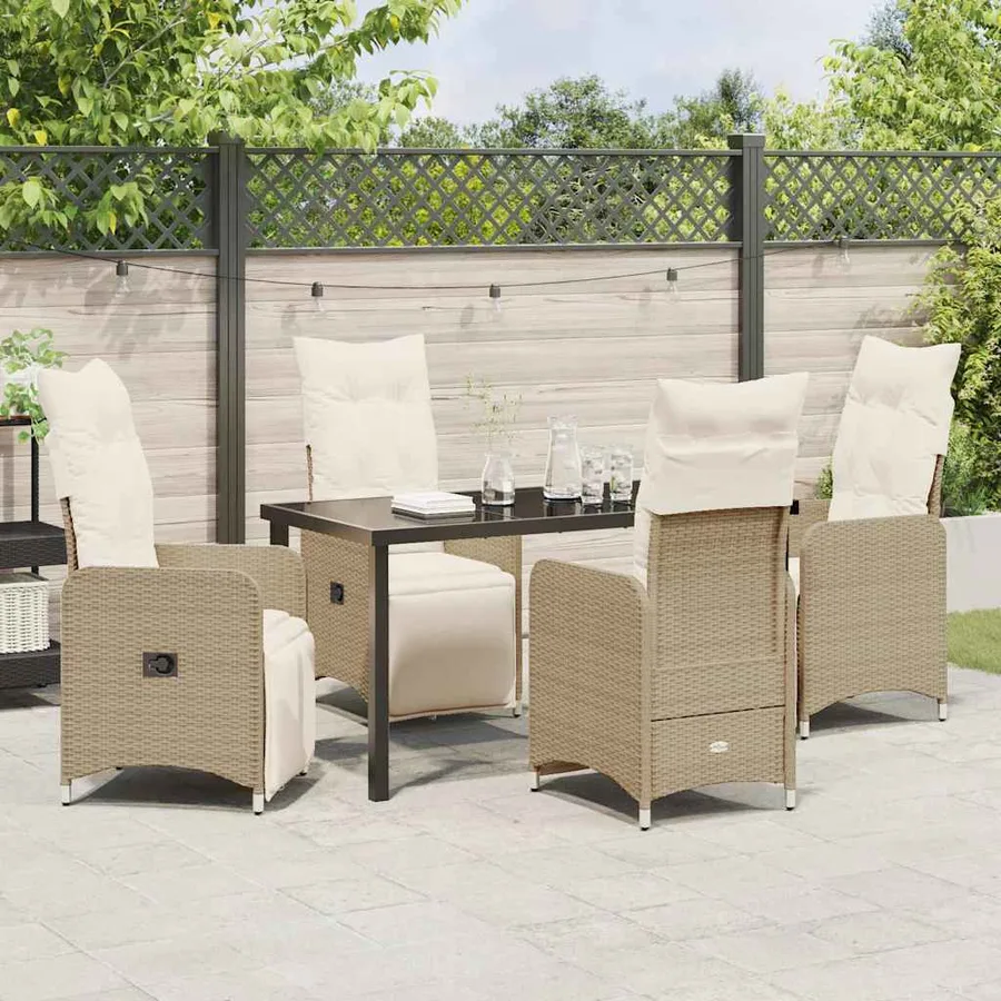 Ensemble de salle à manger pour jardin 5 pcs Beige polyrotin - 4