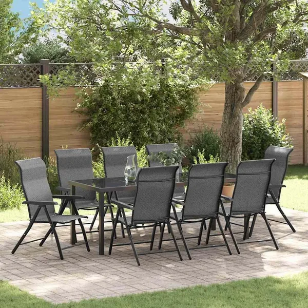 Ensemble de salle à manger pour jardin 9 pcs Gris