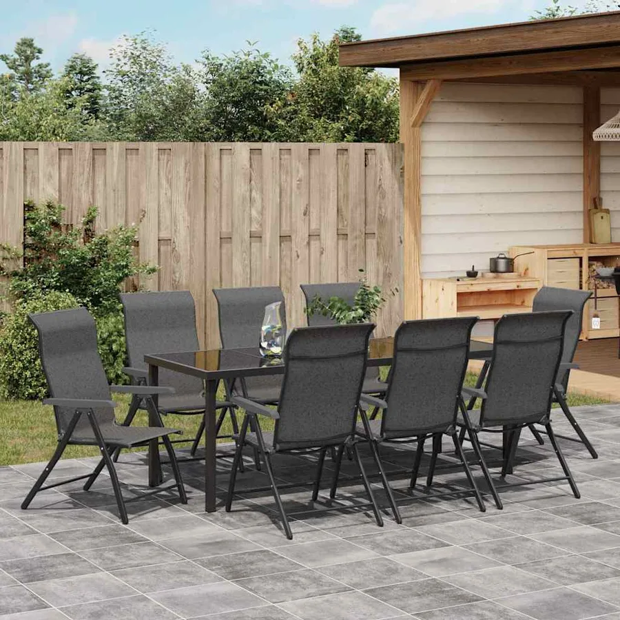 Ensemble de salle à manger pour jardin 9 pcs Gris - 4