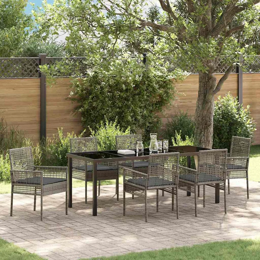 Ensemble de salle à manger pour jardin 7 pcs Gris polyrotin
