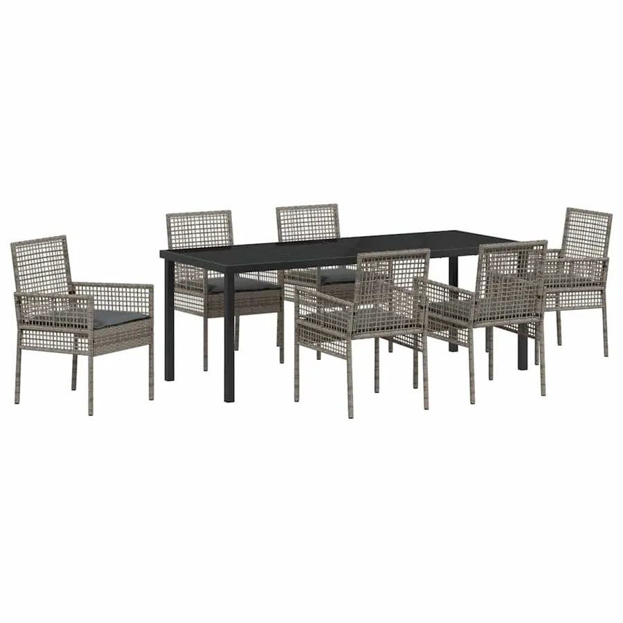 Ensemble de salle à manger pour jardin 7 pcs Gris polyrotin - 2