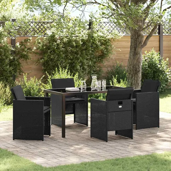 Ensemble de salle à manger pour jardin 5 pcs Noir polyrotin