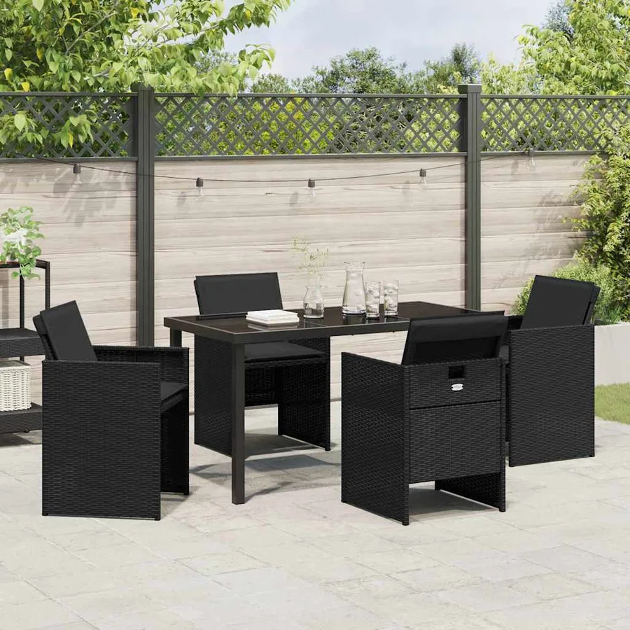 Ensemble de salle à manger pour jardin 5 pcs Noir polyrotin - 4