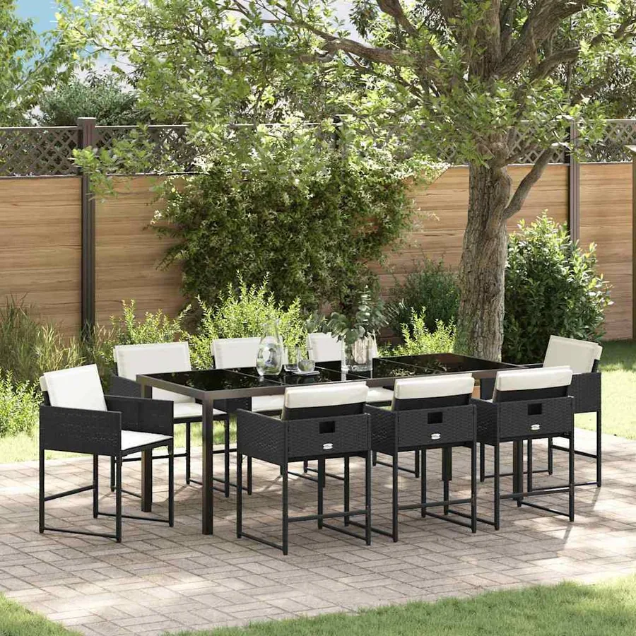 Ensemble de salle à manger pour jardin 9 pcs Noir polyrotin