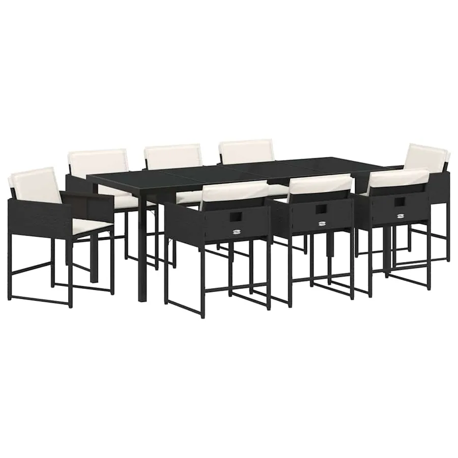 Ensemble de salle à manger pour jardin 9 pcs Noir polyrotin - 2