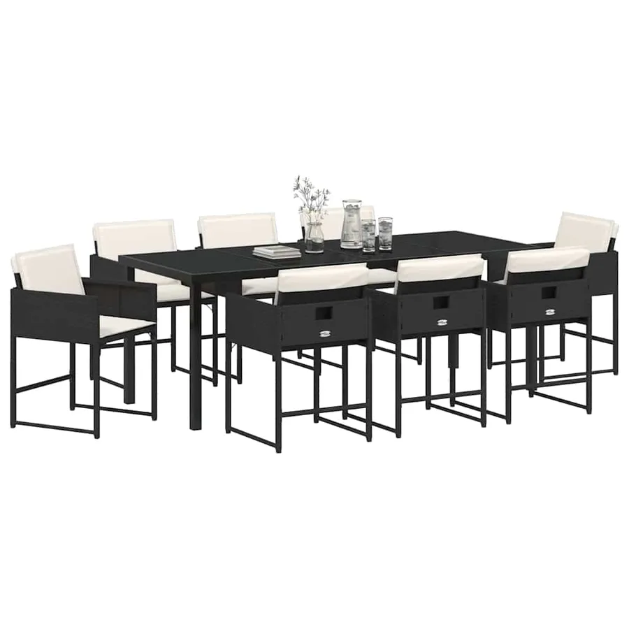 Ensemble de salle à manger pour jardin 9 pcs Noir polyrotin - 3