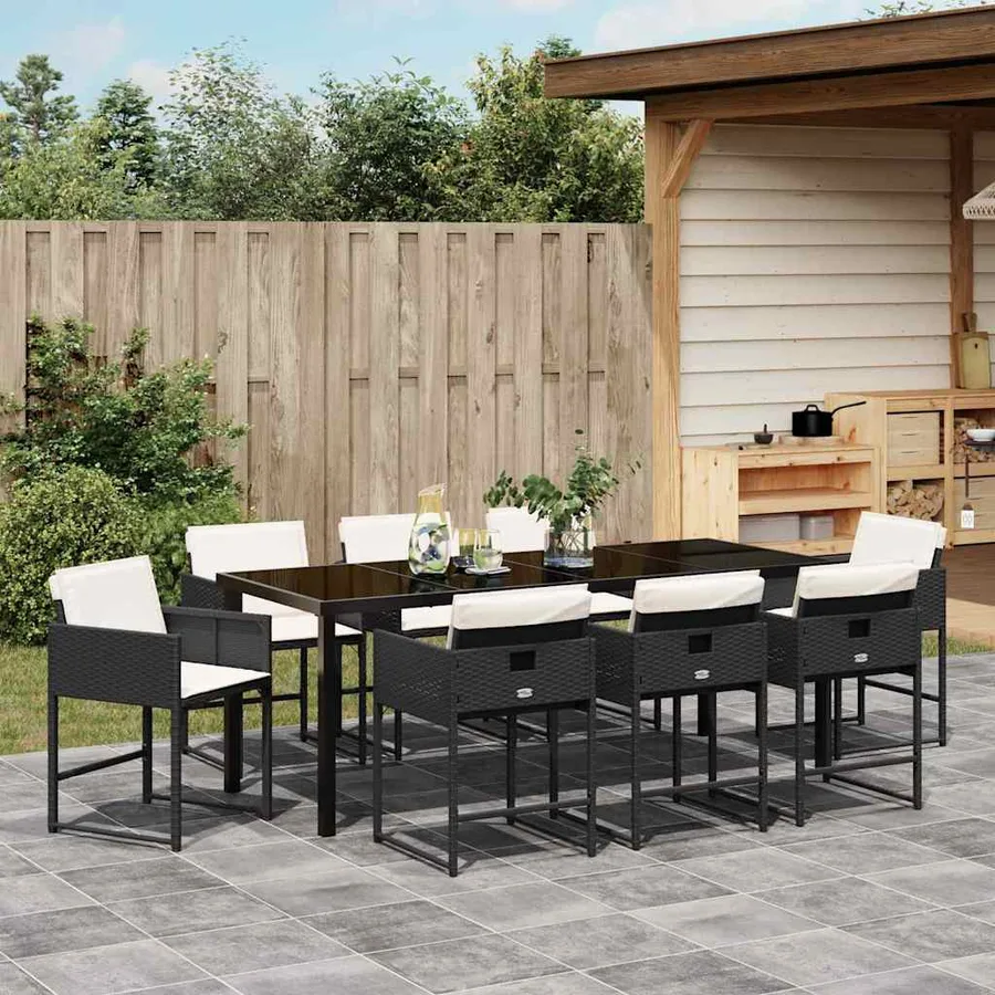 Ensemble de salle à manger pour jardin 9 pcs Noir polyrotin - 4