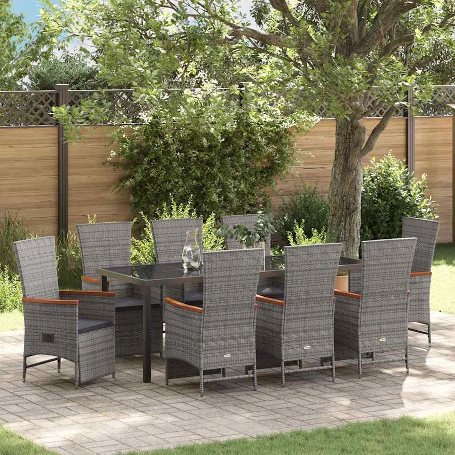 Ensemble de salle à manger pour jardin 9 pcs Gris polyrotin