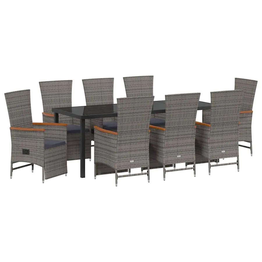 Ensemble de salle à manger pour jardin 9 pcs Gris polyrotin - 2