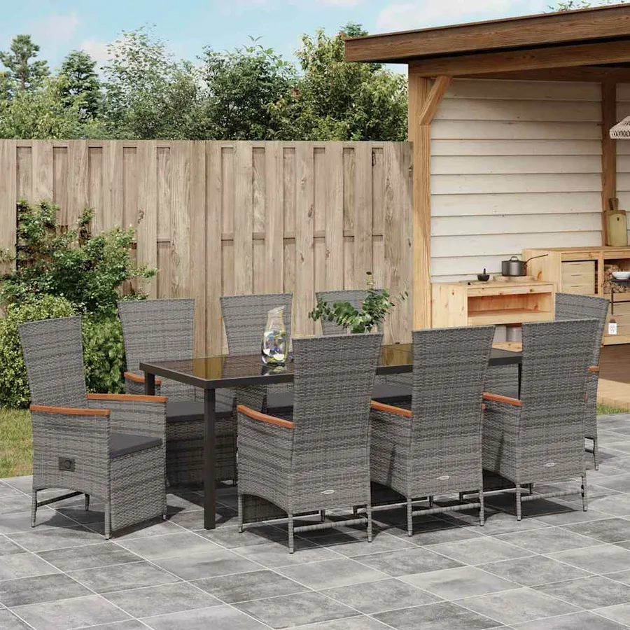 Ensemble de salle à manger pour jardin 9 pcs Gris polyrotin - 4
