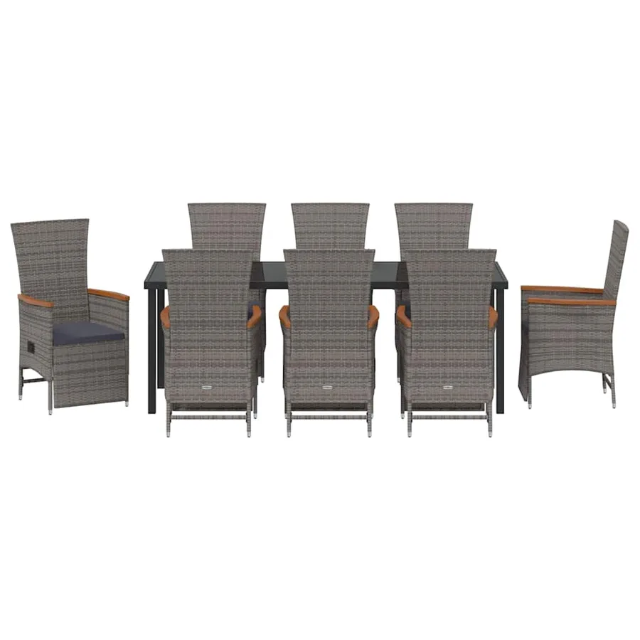 Ensemble de salle à manger pour jardin 9 pcs Gris polyrotin - 7