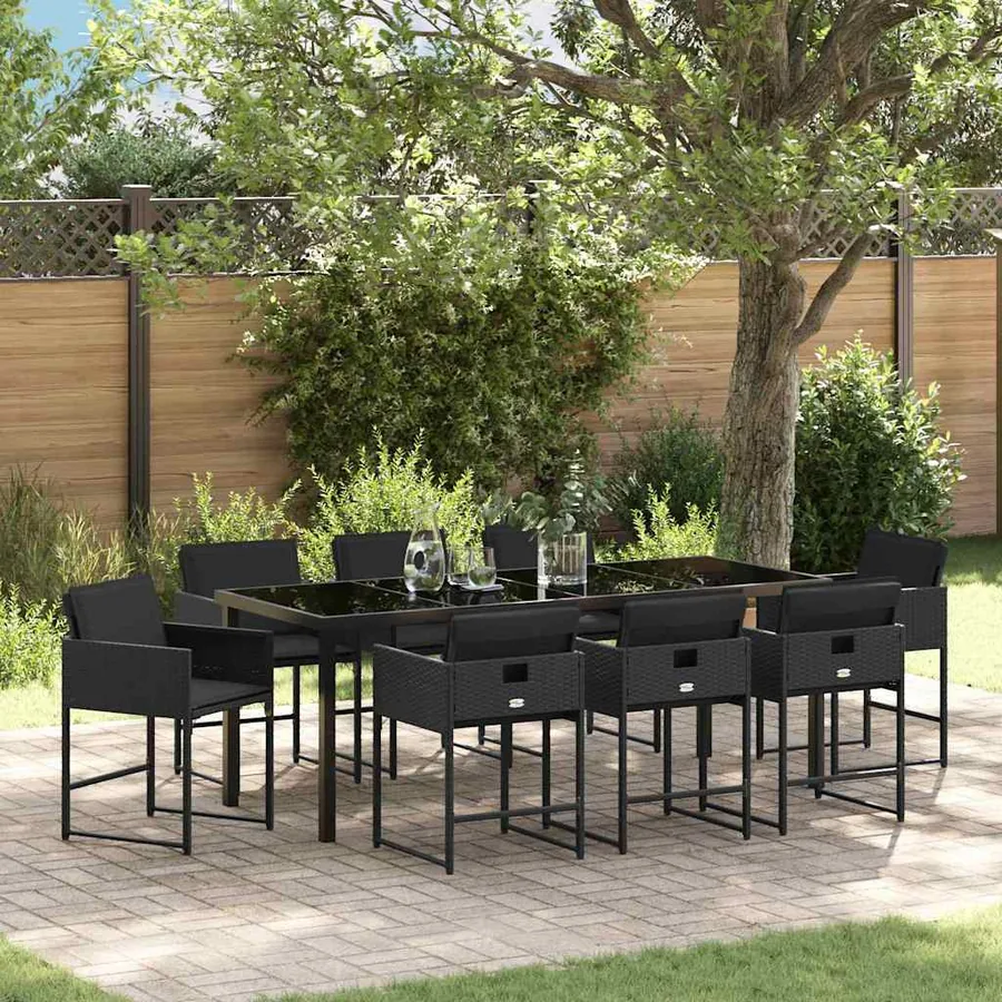 Ensemble de salle à manger pour jardin 9 pcs Noir polyrotin