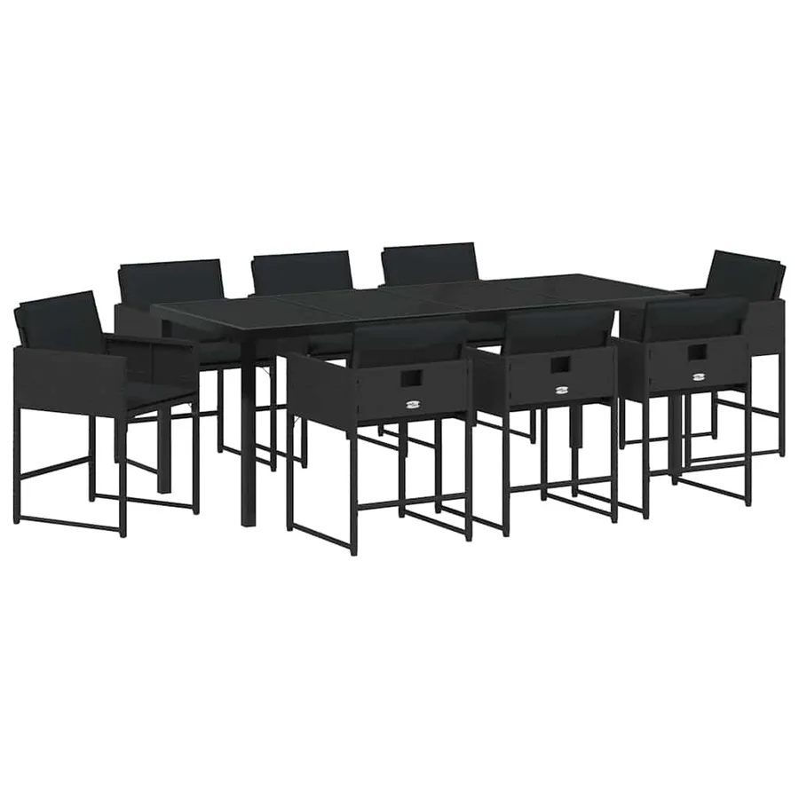 Ensemble de salle à manger pour jardin 9 pcs Noir polyrotin - 2