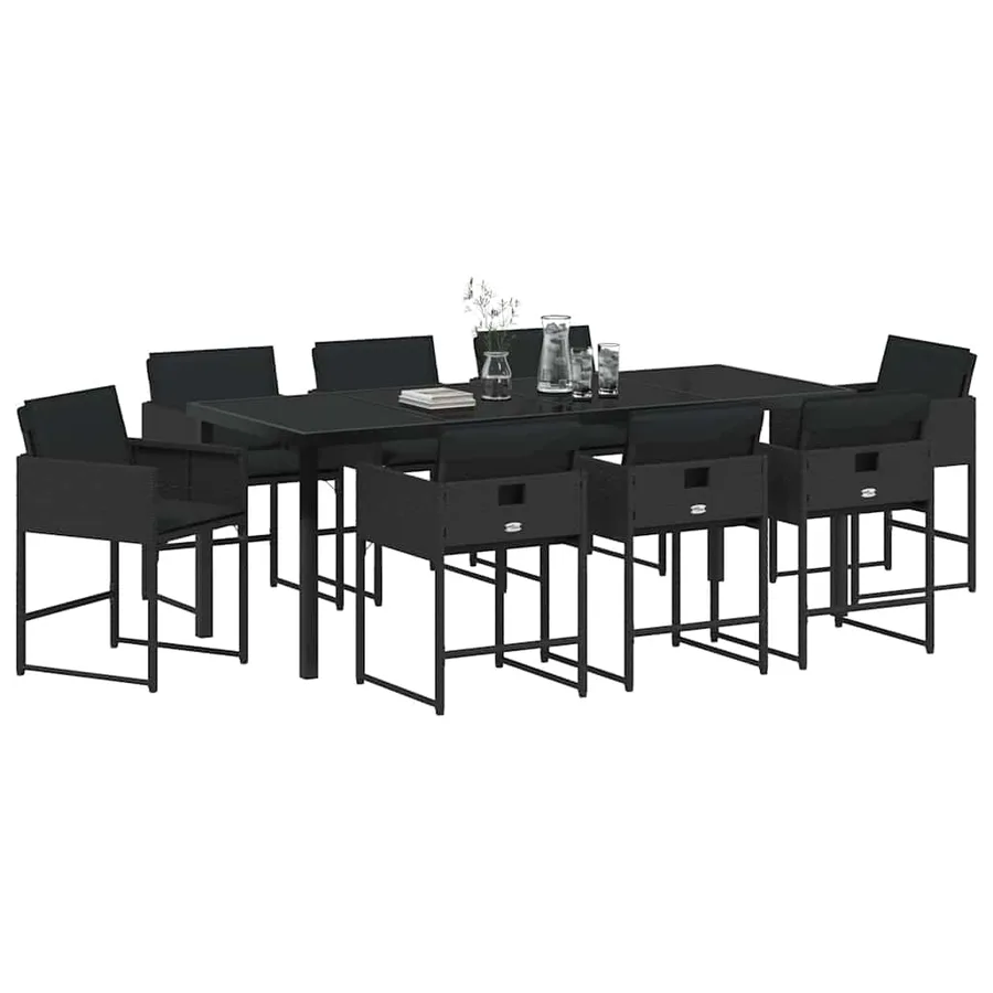 Ensemble de salle à manger pour jardin 9 pcs Noir polyrotin - 3