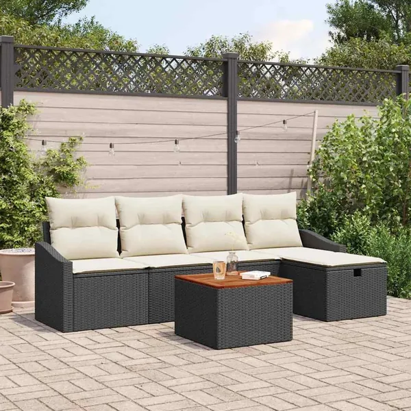 Ensemble de canapé de jardin avec coussin 6 pcs Noir polyrotin