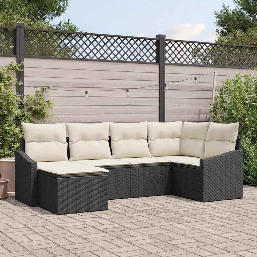 Ensemble de Canapés avec coussin 6 pcs Noir polyrotin