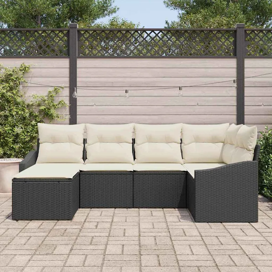 Ensemble de Canapés avec coussin 6 pcs Noir polyrotin - 3