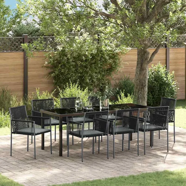 Ensemble de salle à manger pour jardin 9 pcs Noir Rotin PE