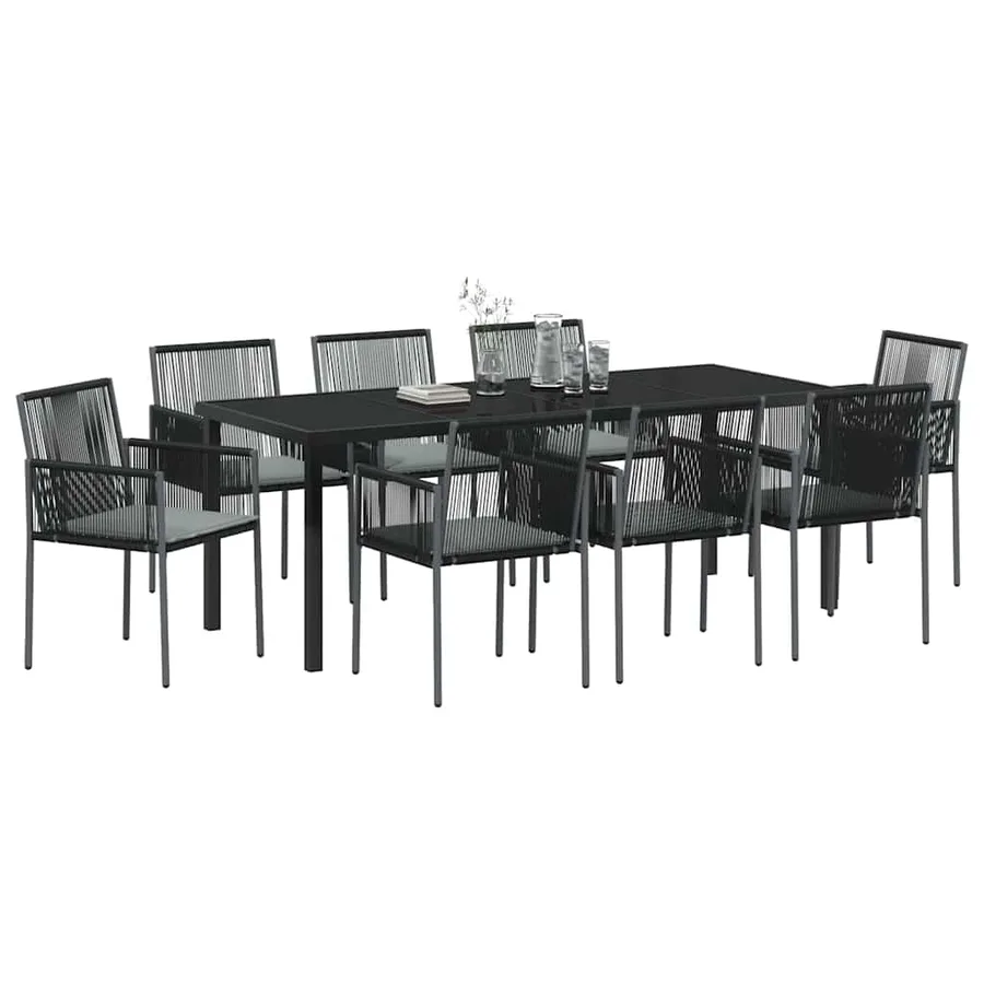 Ensemble de salle à manger pour jardin 9 pcs Noir Rotin PE - 3