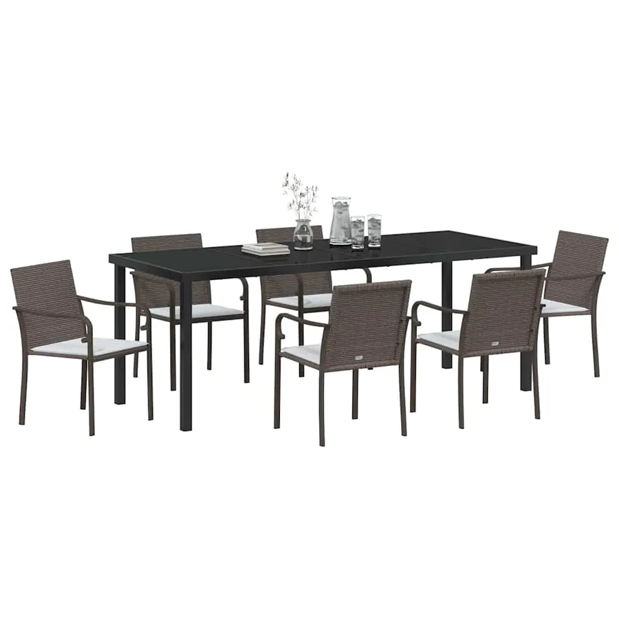Ensemble de salle à manger pour jardin 7 pcs Marron et Noir - 3