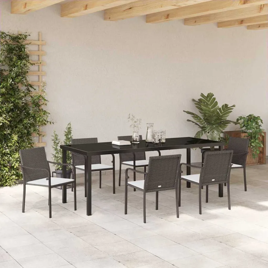 Ensemble de salle à manger pour jardin 7 pcs Marron et Noir - 4