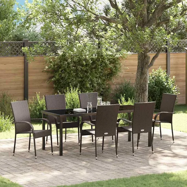 Ensemble de salle à manger pour jardin 7 pcs Marron