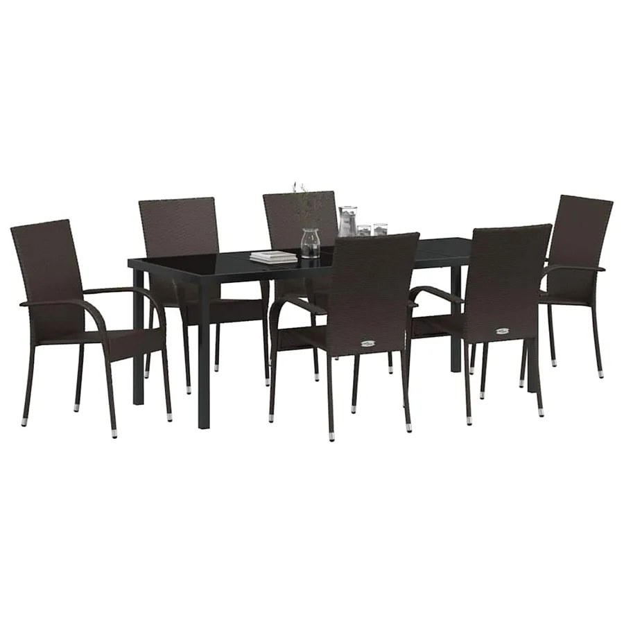Ensemble de salle à manger pour jardin 7 pcs Marron - 3