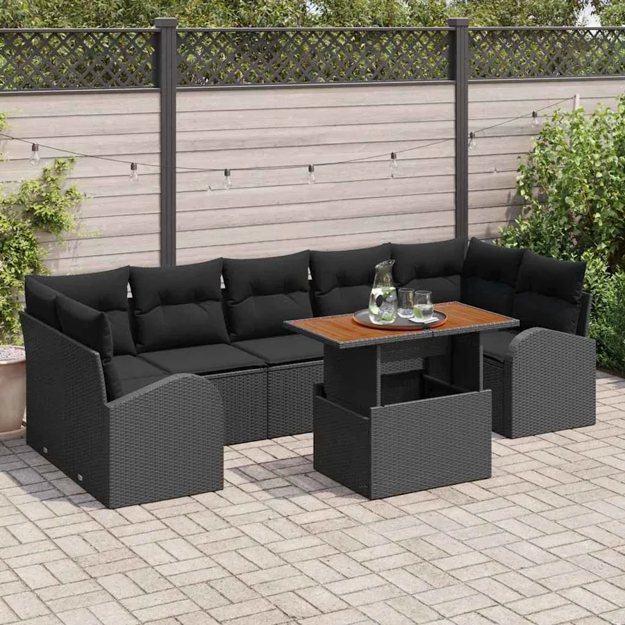 Ensemble de canapé de jardin 8 pcs Noir Poly rotin