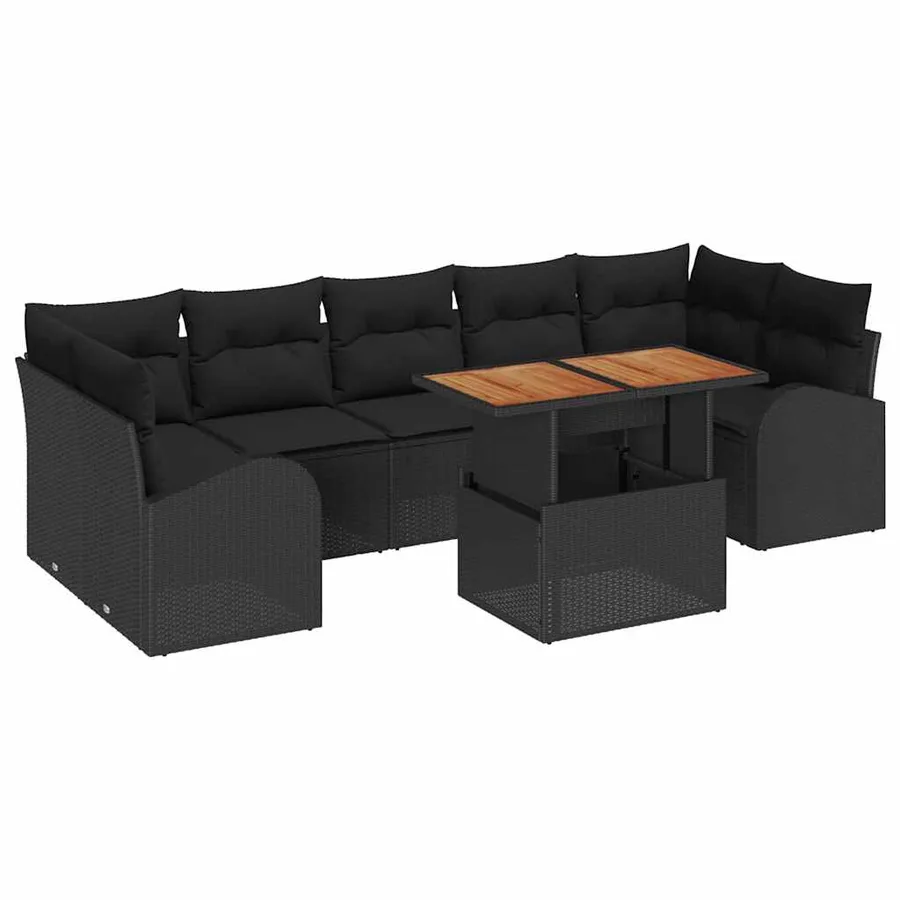 Ensemble de canapé de jardin 8 pcs Noir Poly rotin - 2