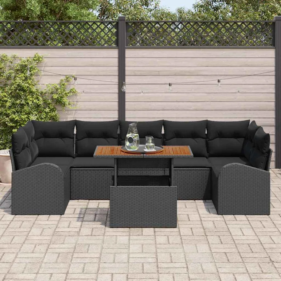 Ensemble de canapé de jardin 8 pcs Noir Poly rotin - 3