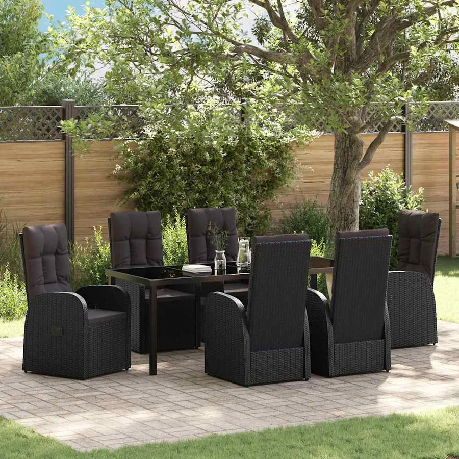 Ensemble de salle à manger pour jardin 7 pcs Noir polyrotin