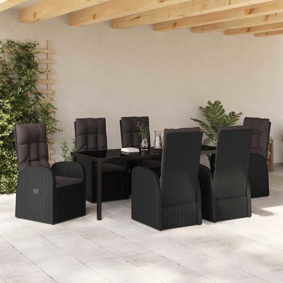 Ensemble de salle à manger pour jardin 7 pcs Noir polyrotin - 4