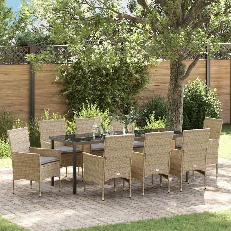 Ensemble de salle à manger pour jardin 9 pcs Beige polyrotin