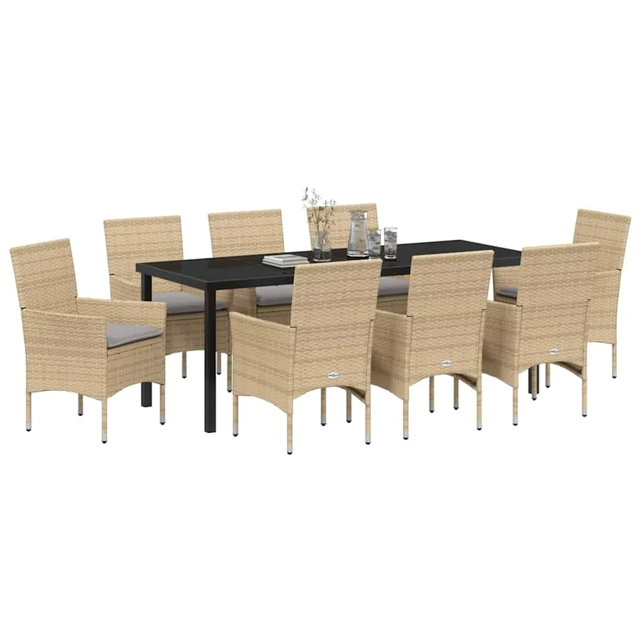 Ensemble de salle à manger pour jardin 9 pcs Beige polyrotin - 3