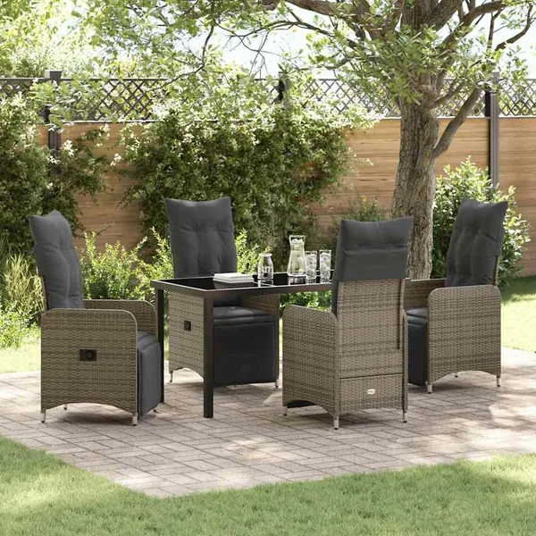 Ensemble de salle à manger pour jardin 5 pcs Gris polyrotin