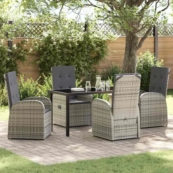 Ensemble de salle à manger pour jardin 5 pcs Gris polyrotin