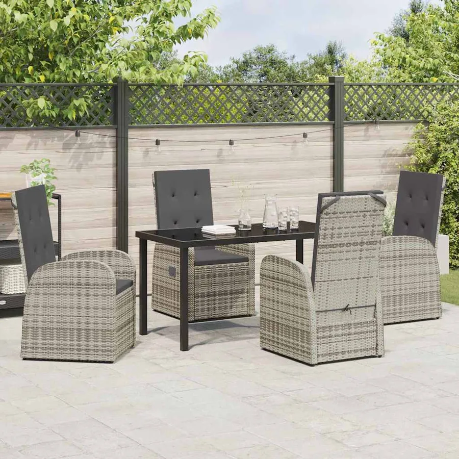 Ensemble de salle à manger pour jardin 5 pcs Gris polyrotin - 4