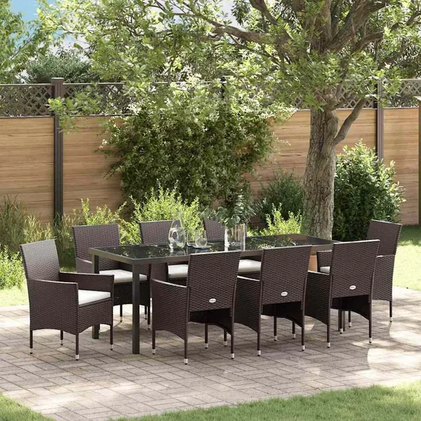 Ensemble de salle à manger pour jardin 9 pcs Marron polyrotin