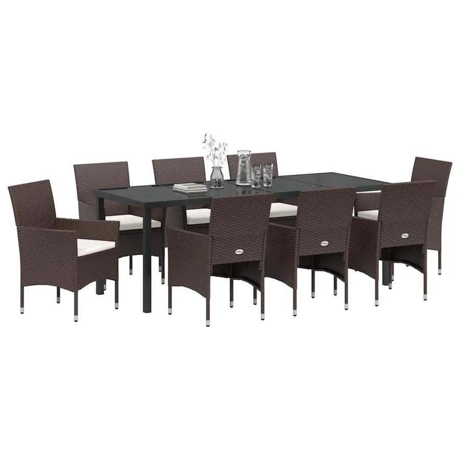 Ensemble de salle à manger pour jardin 9 pcs Marron polyrotin - 3