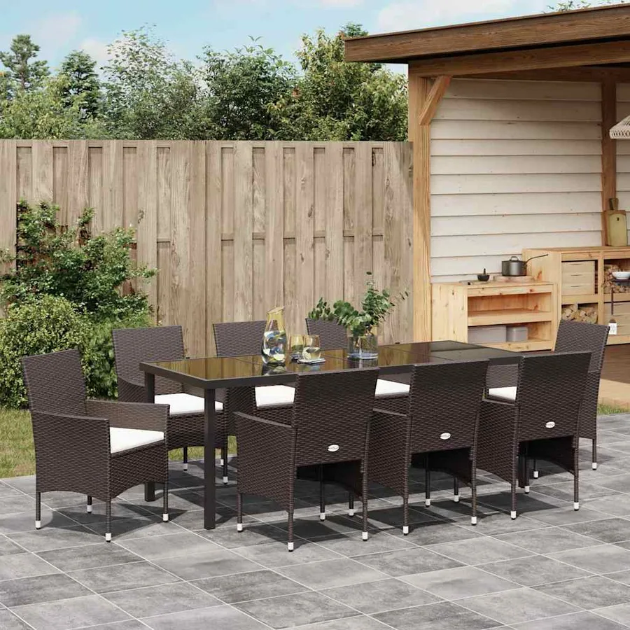 Ensemble de salle à manger pour jardin 9 pcs Marron polyrotin - 4